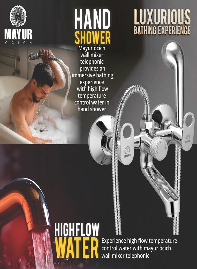 MAYUR ÖCICH Brass Wall Mixer Tap for Bathroom with 5-Function Hand Shower, 1.5M SS Hose & Hook (ORNIX) | Chrome Finish Hot & Cold Water Mixer, Wall Mounted, 10-Year Warranty - Image 4